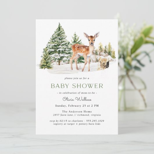かわいい鹿の子鹿 |ニュートラル素朴ウィンターベイビーシャワー 招待状 (スタンド正面)