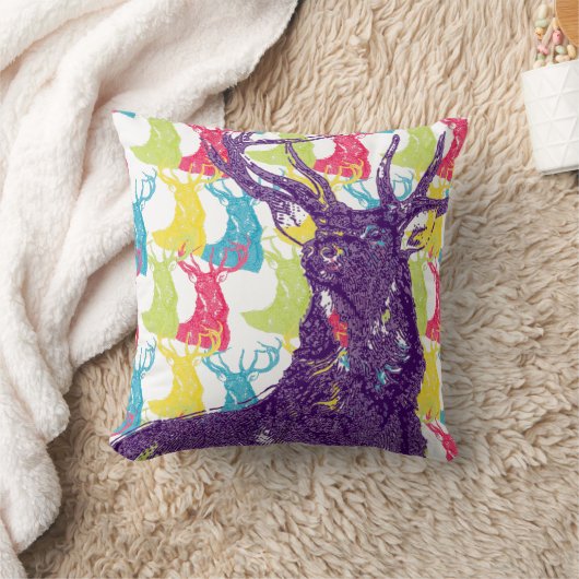かわいい鹿の明るい色ネオンパターン枕 クッション (ブランケット)