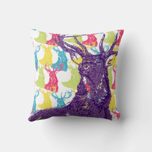 かわいい鹿の明るい色ネオンパターン枕 クッション (裏面)