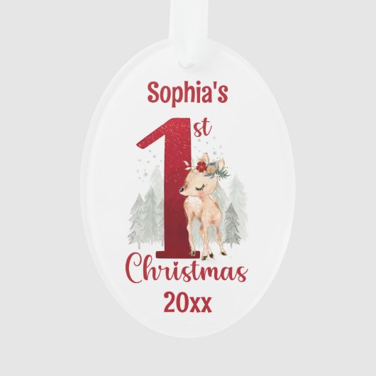 かわいい鹿の森ナンバーワン初めてのクリスマス オーナメント (裏面)