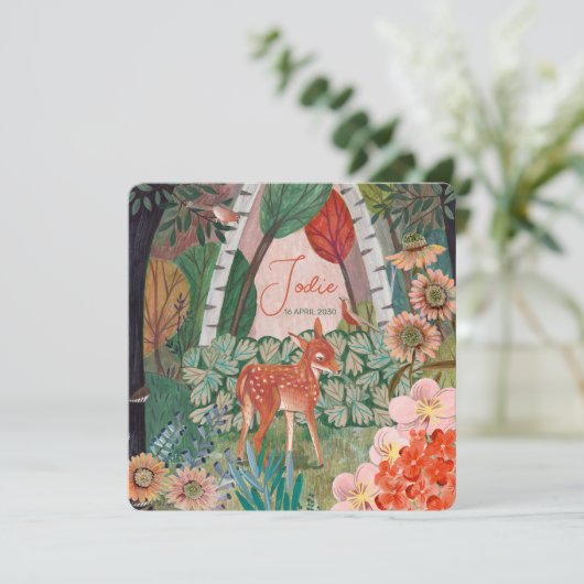 かわいい鹿の森新生児誕生のお知らせ サンキューカード (スタンド正面)