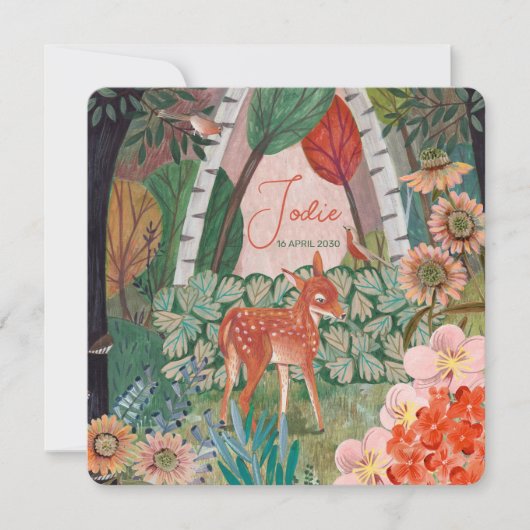 かわいい鹿の森新生児誕生のお知らせ サンキューカード (正面)