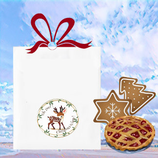 かわいい鹿の漫画 緑のリース クリスマス 子供用 ラウンドシール