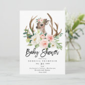 かわいい鹿の田舎のフローラモダンシャワー 招待状 (スタンド正面)