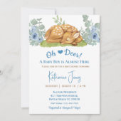 かわいい鹿の男の子の水色フローラ赤ちゃんシャワー 招待状 (正面)