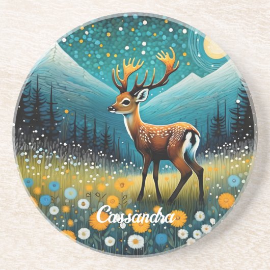 かわいい鹿の花メドウファンタジー コースター (正面)