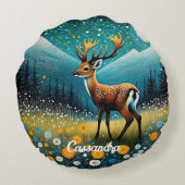 かわいい鹿の花メドウファンタジー ラウンドクッション (裏面)