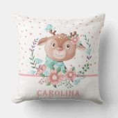 かわいい鹿の花柄リバーシブル クッション (正面)