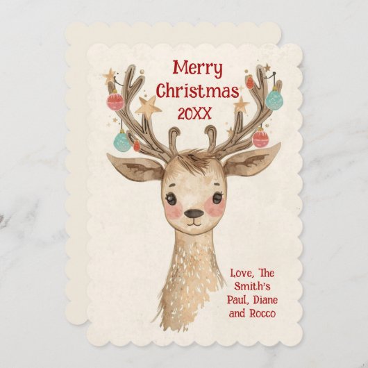 かわいい鹿の角のホリデーカード(オーダーメイド) シーズンカード (正面/裏面)