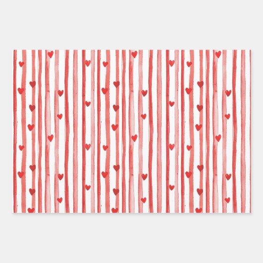 かわいい鹿の赤いハートクリスマス ラッピングペーパーシート (正面3)