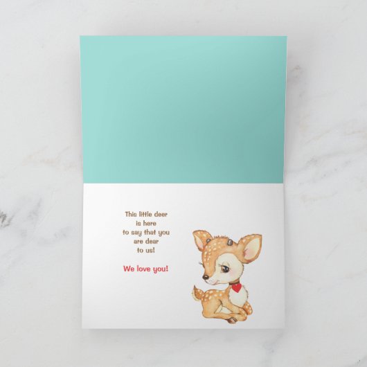 かわいい鹿の赤いハートズキッズバレンタイン シーズンカード (内部)
