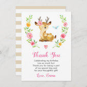 かわいい鹿の赤ちゃん少女誕生パーティーカラフルドー サンキューカード (正面/裏面)