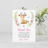 かわいい鹿の赤ちゃん少女誕生パーティーカラフルドー サンキューカード (スタンド正面)