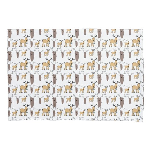かわいい鹿の雄 シカの雄 ヒョウの雄 手描き 子供用 枕カバー (正面)