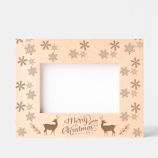 かわいい鹿の雪片メリークリスマス レーザー彫刻フレーム (正面)