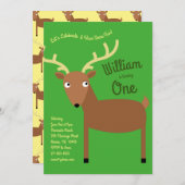 かわいい鹿ウッドランドキッズ1st誕生日パーティー 招待状 (正面/裏面)