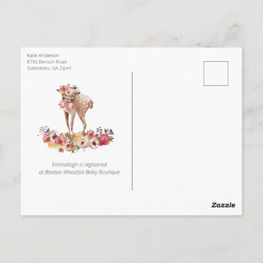 かわいい鹿オンライン赤ちゃんシャワーBohoシックフローラ ポストカード (裏面)