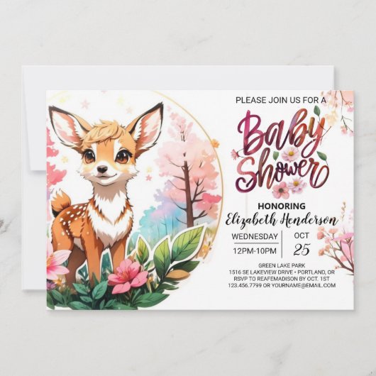 かわいい鹿カスタムテンプレート赤ちゃんシャワー 招待状 (正面)