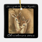 かわいい鹿カップルパーソナライズされたオーナメント セラミックオーナメント (正面)