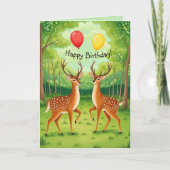 かわいい鹿カップル森ストーリーブックアート誕生日 カード (正面)