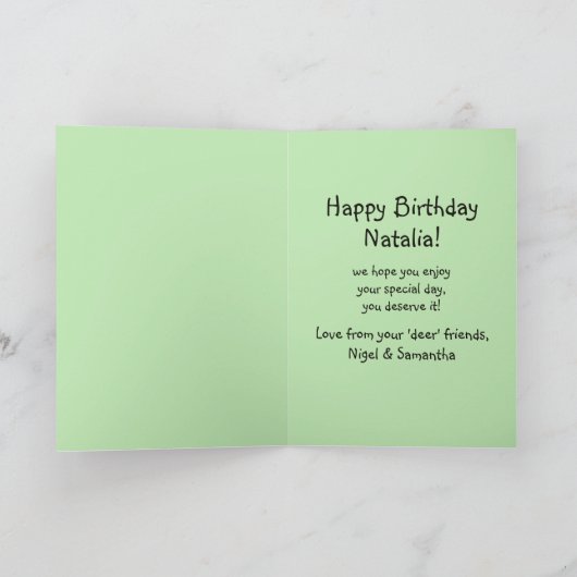 かわいい鹿カップル森ストーリーブックアート誕生日 カード (内部)