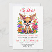 かわいい鹿カラフル花赤ちゃんシャワー 招待状 (正面)