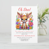 かわいい鹿カラフル花赤ちゃんシャワー 招待状 (スタンド正面)