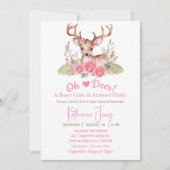 かわいい鹿ガールウォーター色フローラ赤ちゃんシャワー 招待状 (正面)