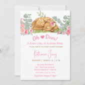 かわいい鹿ガールウォーター色フローラ赤ちゃんシャワー 招待状 (正面)