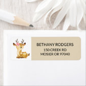 かわいい鹿ガールベビーシャワーエンベロープ差出人住所 ラベル (インサイチュ)