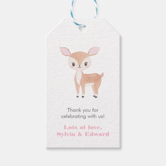 かわいい鹿ガールベビーシャワーメッセージカード ギフトタグ (正面)