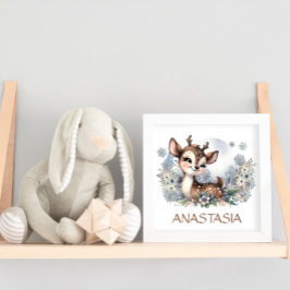 かわいい鹿ガールームウィンターテーマ水彩画 ポスター