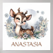 かわいい鹿ガールームウィンターテーマ水彩画 ポスター (正面)