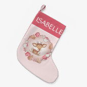 かわいい鹿ジンジャーブレッドピンクのクリスマスストッキング スモールクリスマスストッキング (正面 (吊り時))
