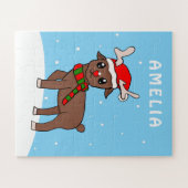 かわいい鹿スケッチ雪の結晶クリスマスキッズ ジグソーパズル (横)