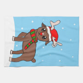 かわいい鹿スケッチ雪の結晶クリスマス キッチンタオル (横)