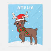 かわいい鹿スケッチ雪の結晶クリスマス フリースブランケット (正面)