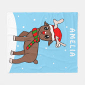 かわいい鹿スケッチ雪の結晶クリスマス フリースブランケット (正面(横))