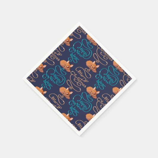 かわいい鹿タイポグラフィ新年メリークリスマス スタンダードカクテルナプキン (角)