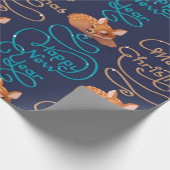 かわいい鹿タイポグラフィ新年メリークリスマス ラッピングペーパー (角)