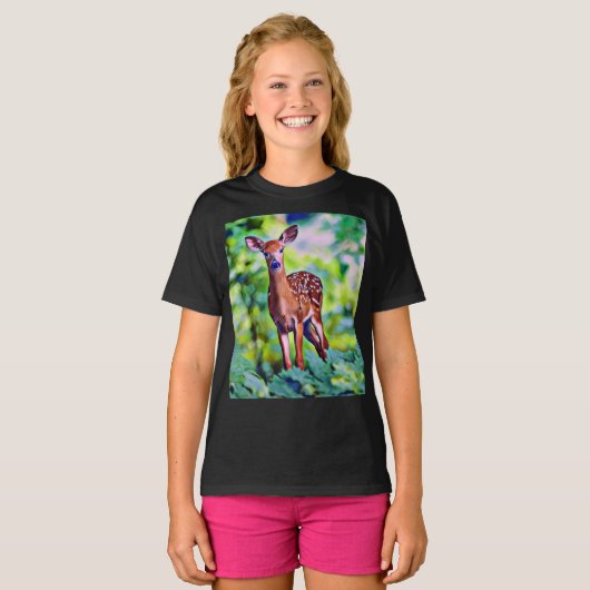 かわいい鹿デジタ絵画ルTシャツ Tシャツ (正面フル)