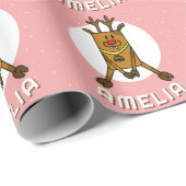 かわいい鹿ピンクのクリスマスキッドの名前 ラッピングペーパー (ロールコーナー)