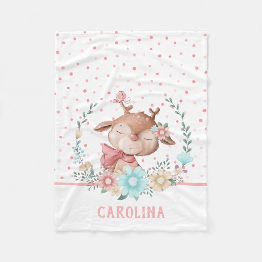 かわいい鹿フローラリバーシブル フリースブランケット (正面)