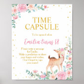 かわいい鹿フローラ誕生日パーティータイムカプセルサイン ポスター (正面)