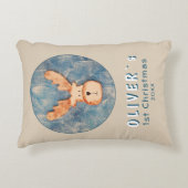 かわいい鹿ベビーの初めてのクリスマスブルーベビー アクセントクッション (正面)