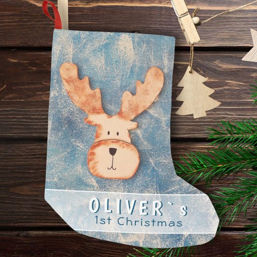 かわいい鹿ベビーの初めてのクリスマス スモールクリスマスストッキング