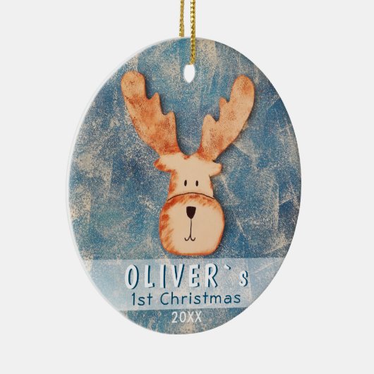かわいい鹿ベビーの初めてのクリスマス セラミックオーナメント (右)
