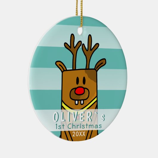 かわいい鹿ベビーの初めてのクリスマス セラミックオーナメント (右)