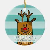 かわいい鹿ベビーの初めてのクリスマス セラミックオーナメント (正面)