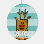 かわいい鹿ベビーの初めてのクリスマス セラミックオーナメント (左)